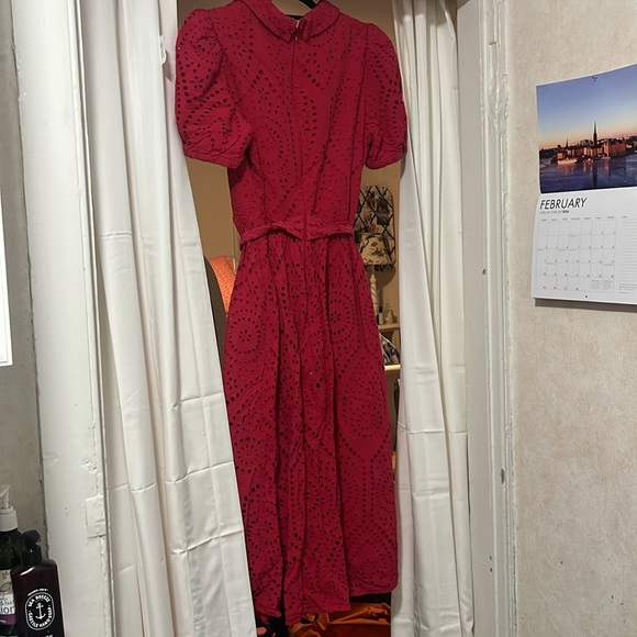 Badgley Mischka Red Eyelet Dress Size 16 - Picture 6 of 6